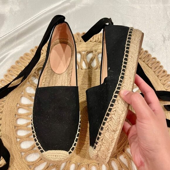 J Crew Black Canvas Espadrille Flats Size 9.5 AX894 - Picture 2 of 11